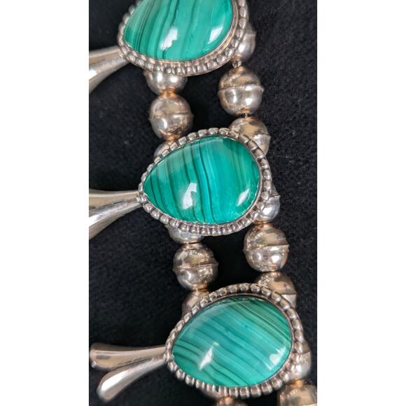 Kathleen Chavez Navajo Sterling Silver Malachite Squash Blossom Necklace + EUC - Picture 4 of 16